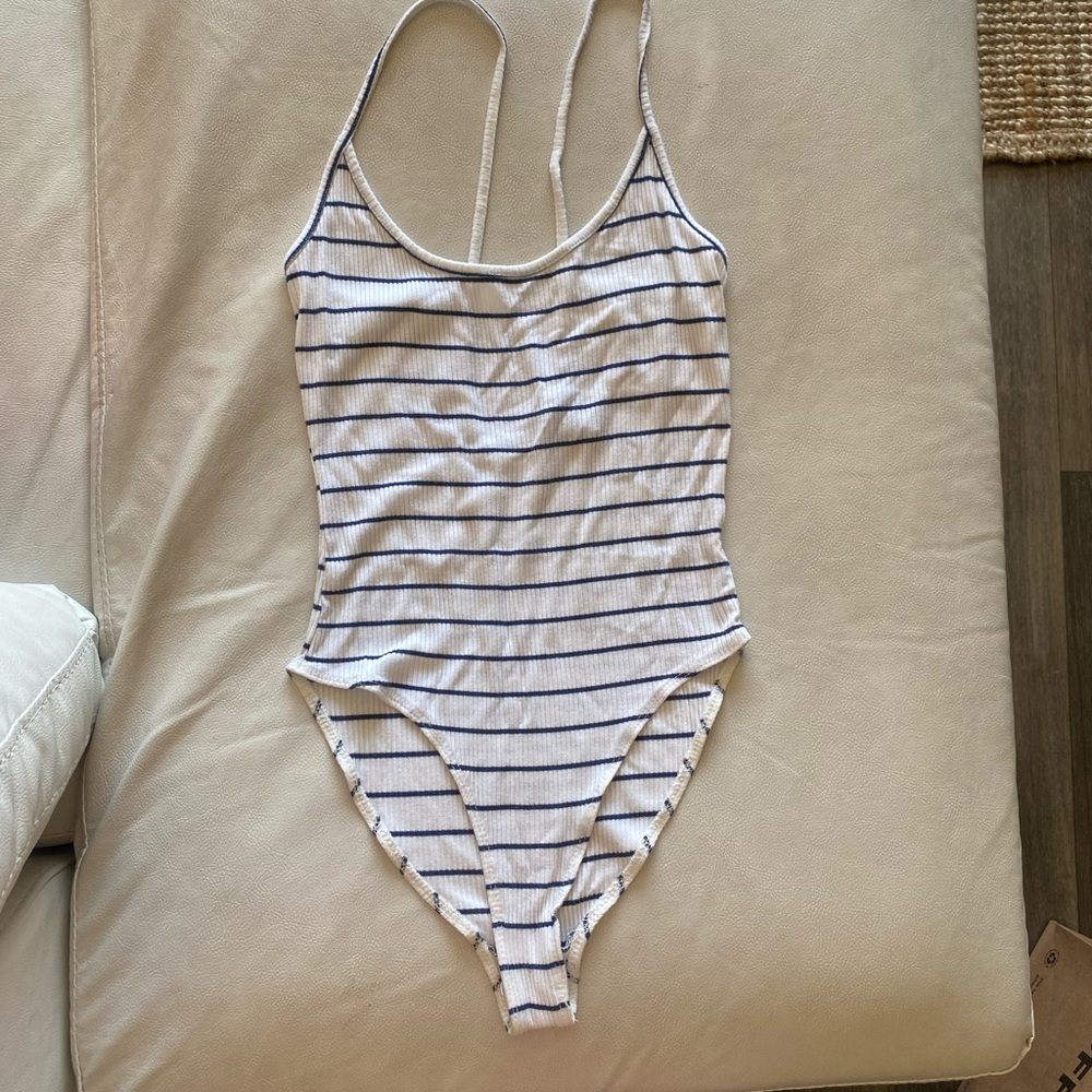Forever 21 Blue and White Striped Bodysuit